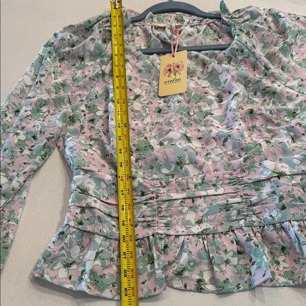NWT Entro Pink and Green Floral Blouse Size Large - Picture 5 of 5